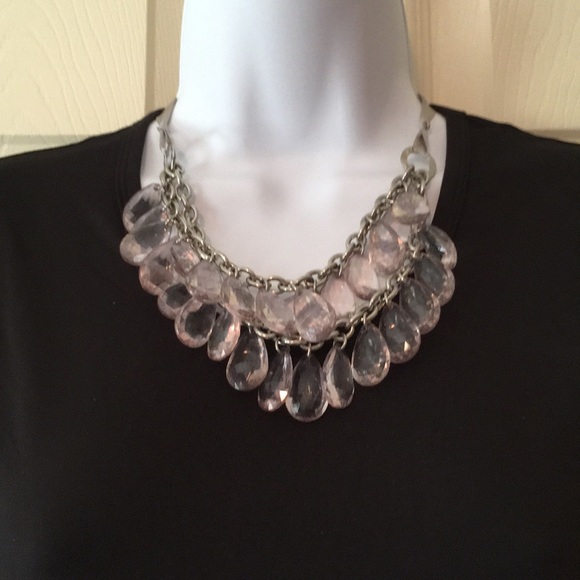 Ribbon-tie clear-beaded necklace - Picture 1 of 4